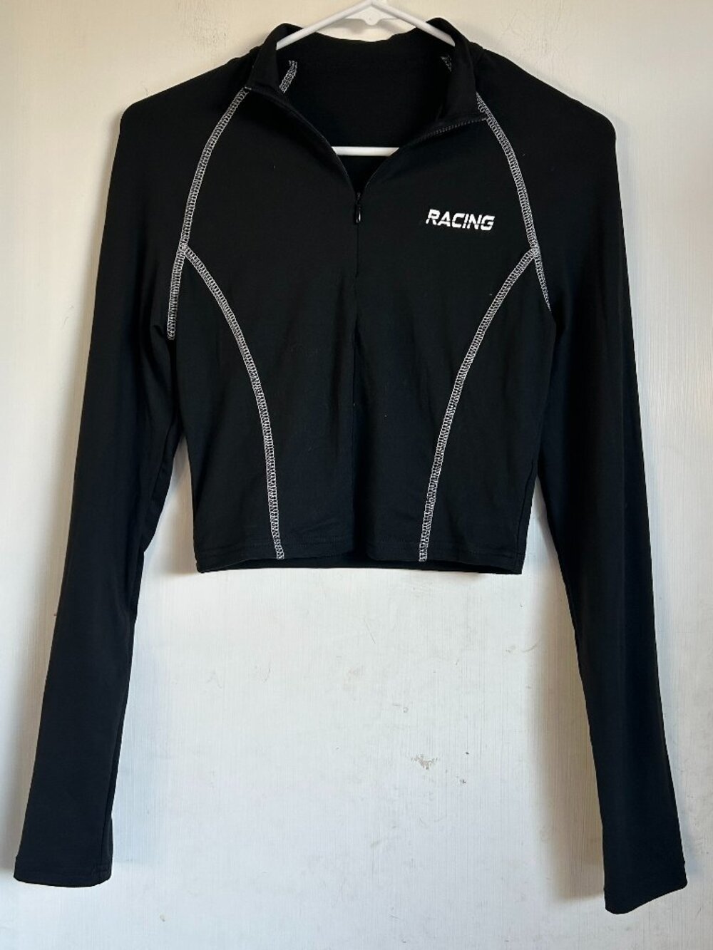 Black Long Sleeve Crop Top "Racing"